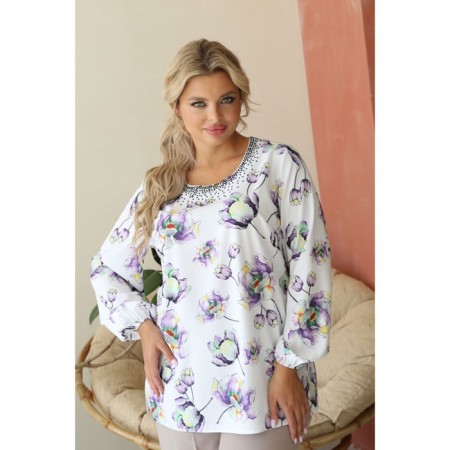 Female blouse, size 52, white, purple color-5
