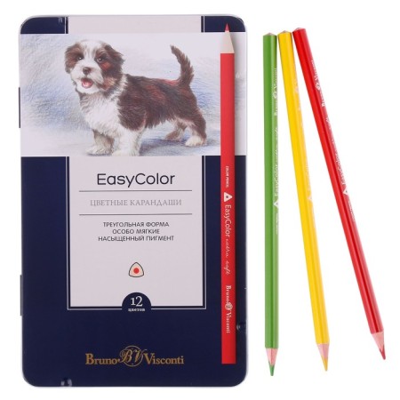 Pencils of 12 Easycolor flowers in a metal box with a spoke