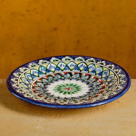 Plate of the Rishtan ceramics "Flowers", blue, flat, 17 cm, mix-4