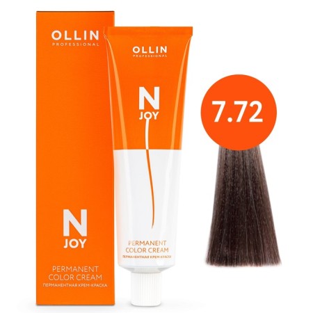Cream-color hair Permanent Ollin Professional N-Joy, tone 7/72, blond brown-violet, 100 ml