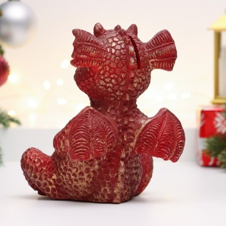 Piggy bank "Laughing Dragon" 12x12x15cm, red with gold-2
