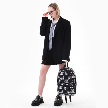 Backpack School Textile "Anime", 42x14x28 cm, black color-12