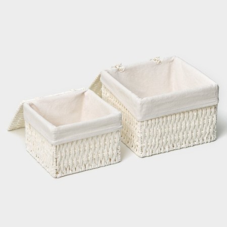 A set of handmade interior baskets with a lid LadOM, 2 pcs, size: 20 × 20 × 15 cm, 25 × 25 × 18 cm-6