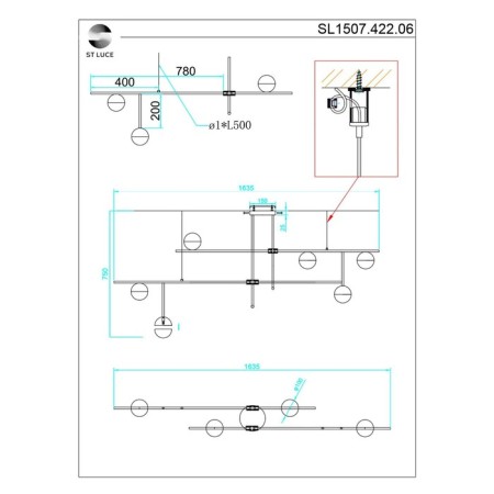Ceiling Ceiling ST LUCE. SL1507.422.06. Albero. 6x5 watts, G9, 4000k, 163.5x20x75 cm, black color-9