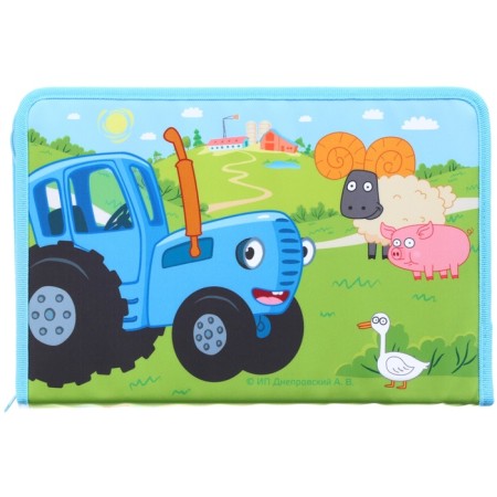 A4 labor folder with a pencil case, on a zipper, textiles, blue tractor-5