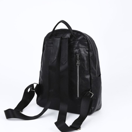 Women's backpack made of artificial leather with lightning, 3 pockets, black color-3