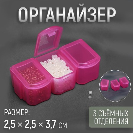 Organizer for storing trifles, 3 removable departments, 2.5 × 2.5 × 3.7 cm, color mix