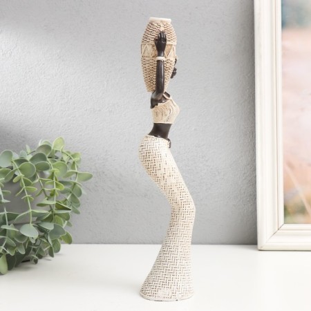 Souvenir Polystone "African with a wicker jug" White 28x11x5.5 cm-1