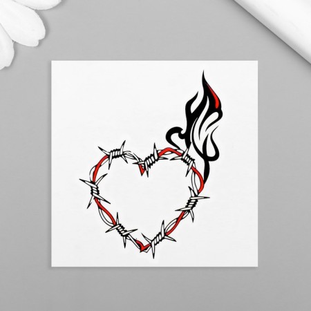 Black-red tattoo on the body "Thorny Heart" 6x6 cm