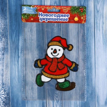 Stick on glass "Snowman in a fur coat" 10.5x13 cm-2
