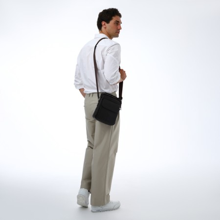 Male bag over the shoulder, Textura, 2 external pockets, brown color-7