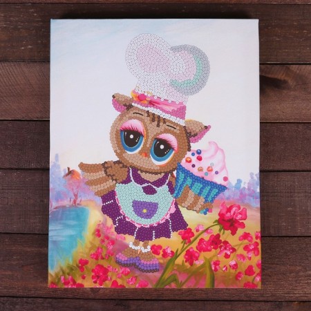 Mosaic from sequins on the canvas "cook owl"-2