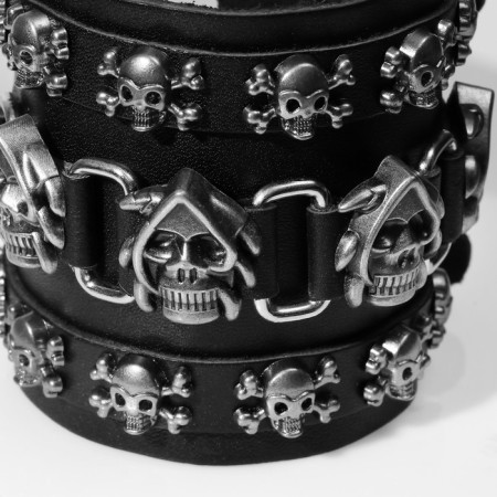 Bracelet Skin "Skull" is wide, black color with silver, 26.5 cm-3