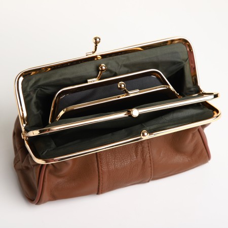 Cosmetic bag, 3 departments, outer pocket, brown color-2