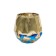 Decorative glass candlestick, 10.5 × 10.5 × 10.2 cm, blue color with golden spray