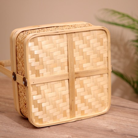Basket with a lid weaved, from bamboo 25x25x25 cm-3