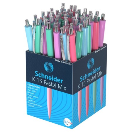 Ballic handle, automatic Schneider "K15", node 1.0 mm, blue ink, case pastel mix-1
