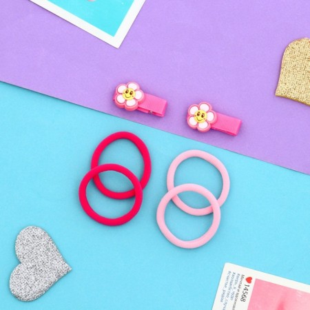 Hair set "Baby" (4 elastic bands, 2 clamps 3.5 cm) chamomile, pink-1