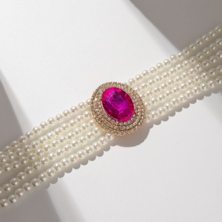 Choker-Coker "luxury" pearl, pink in gold, 30.5 cm-1
