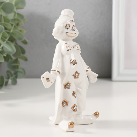 Souvenir Ceramics "Clown with a Player card" white with gold, rhinestones 8x6x13.5 cm-1