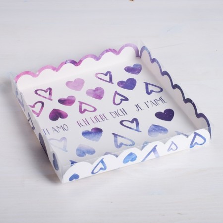 Cookie box, confectionery packaging with PVC lid, I love you, 21 x 21 x 3 cm