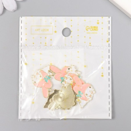 Decor for creativity metal, enamel "Bunny in pink cap" White 2.6x1.9 cm-4