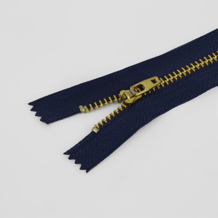 Metal zipper, No. 4, non-proceeding, automatic lock, 14 cm, dark blue/gold color-1