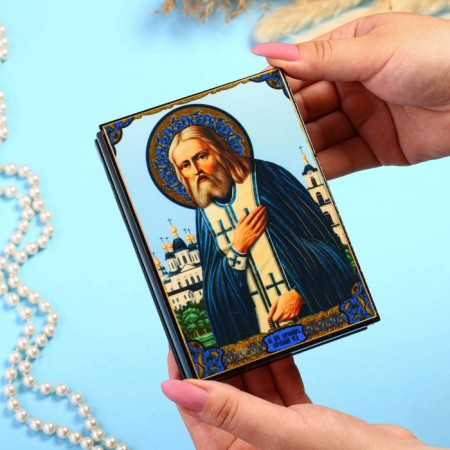 Casket "Seraphim Sarovsky" 10 × 14 cm, lacquer miniature-2