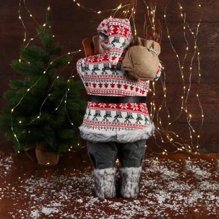 Santa Claus "In a suit with ornaments, skis and twigs" 60 cm, red-white-2