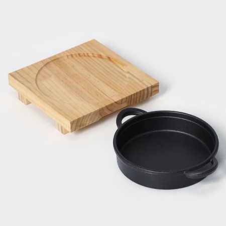 Cast iron pan “High circle with handles”, D = 18 cm, on a wooden stand-4