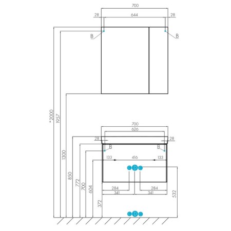 Tumbling under the Aquaton Asti sink, 70 cm, white gloss color, white matte-7