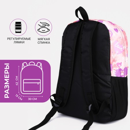 A backpack with a zipper, 3 outer pockets, pink color-1
