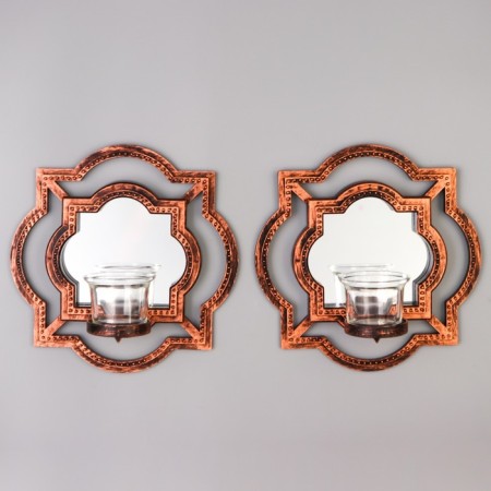 Climber Wall glass per 1 candle "Reflection" set 2 pcs D-4 cm. Art. bronze 8x20x20.5 cm-1