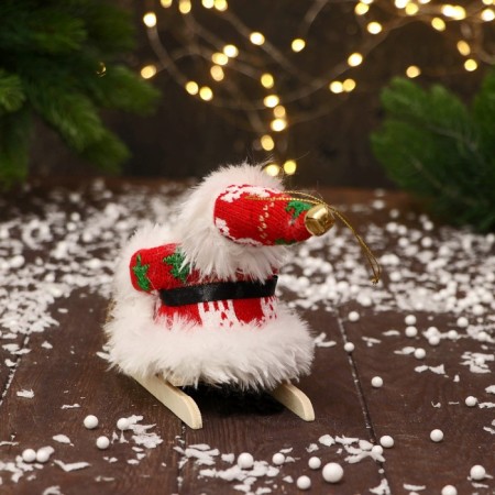 Santa Claus "in a suit with patterns and fur, on a sleigh" 13 cm, red-white-2