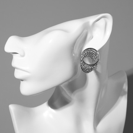 Earrings Metal "Weave" thread, color silver-3