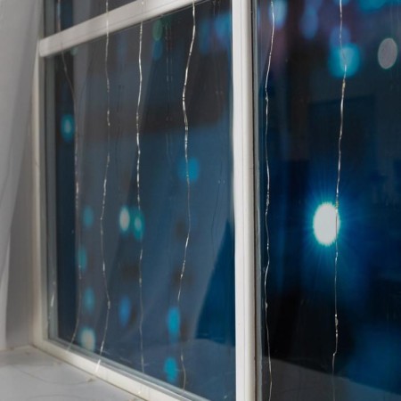 Garland "Curtain" 2 × 2 m Rosa, IP20, silver thread, 300 LED, warm white glow, 12 V-5
