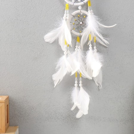 Dreams Dream D = 10 and 5 cm "A web with white and yellow beads" White 50x10x0.7 cm-2