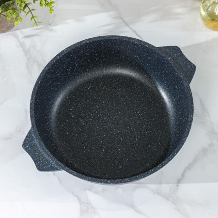 Granite fried, 3 l, d = 26 cm, h = 8 cm, anti-stick coating, glass cover, dark gray color-3