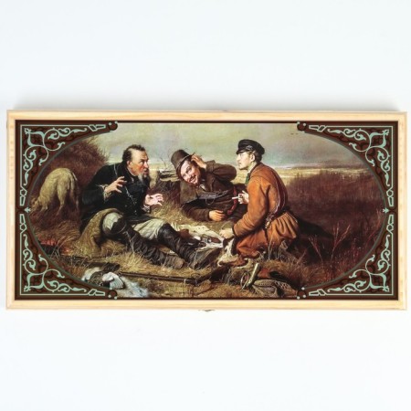 NARDS "Hunters on a halt", wooden board 60 x 60 cm, with a field for playing checkers