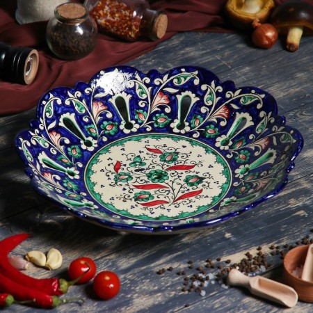 Rishtan ceramics "Flowers", 33 cm, blue