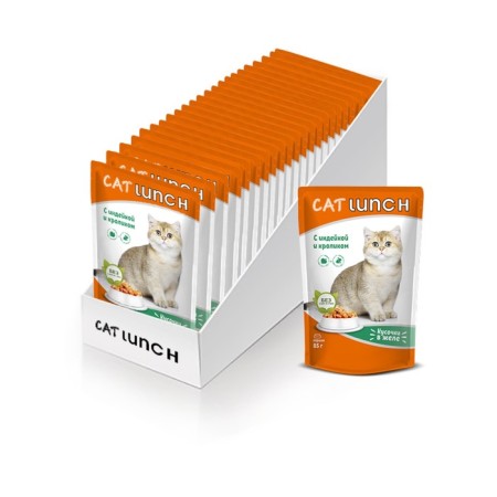 Wet Cat Lunch food for cats, pieces in jelly, turkey/rabbit, 85 g-2