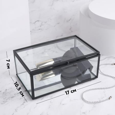 Organizer for storage, 1 section, with a lid, glass, with a mirror base, 17 × 10.5 cm, the color is transparent/black-1