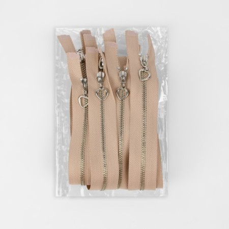 Metal zipper, No. 4, connective, automatic lock, 40 cm, beige/silver color-2