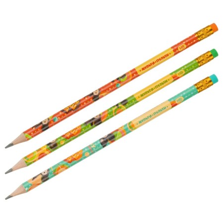 Pencil Black-Beti Pulti "Cheburashka" HB, with an eraser, round, sharpened mix-4