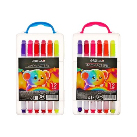 Flomasters 12 colors "mouse", in a plastic pencil with a pen, ventround cap, mix-8