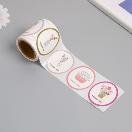 Stick Paper "Gratitude. Flowers in a vase" D = 2.5 cm 120 pcs in a roll 5.7x5.7x6 cm-3