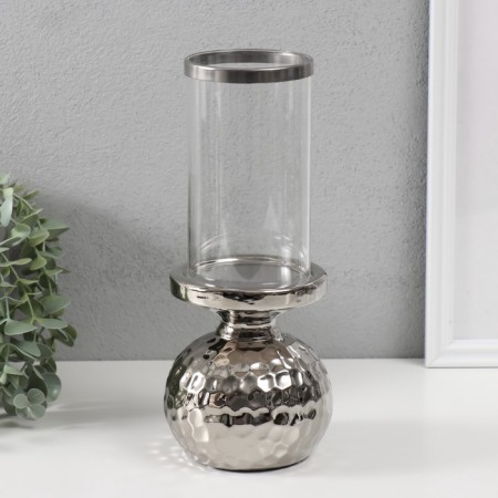 Ceramics candlestick, glass for 1 candle "Lodzhuar" d = 8 cm silver 10.5x10.5x26 cm-1