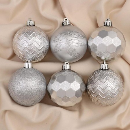Set of balls plastic D-6 cm, 30 pcs "Arietta" silver