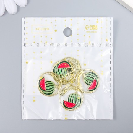 Decor for creativity metal, enamel "watermelon in the circle" gold 2.1x2.5 cm-3
