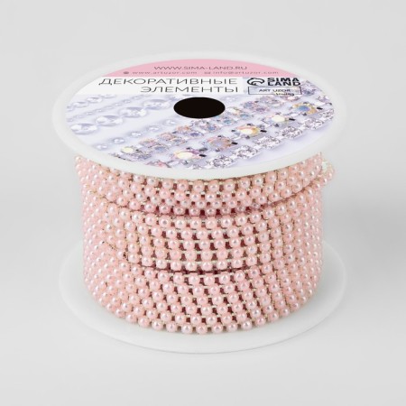 A chain with pearls, metal, plastic, 2 mm, SS6, 9 ± 1 m, pink color-3